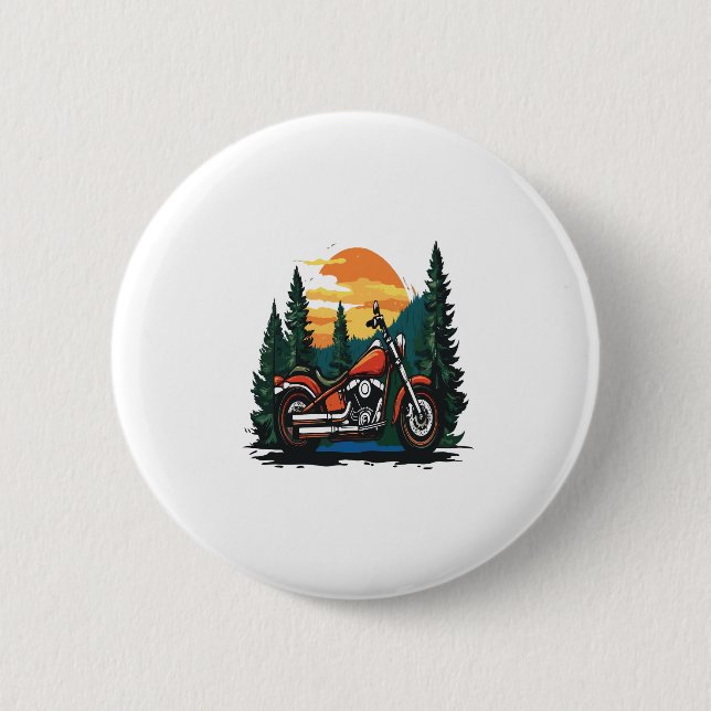 Motorrad Sonnenuntergang Biker Landschaft Button (Vorderseite)