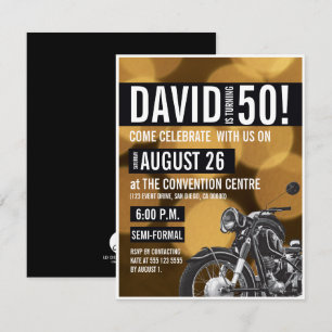 Motorrad Thema 50. Geburtstagsparty Gold schwarz Einladung