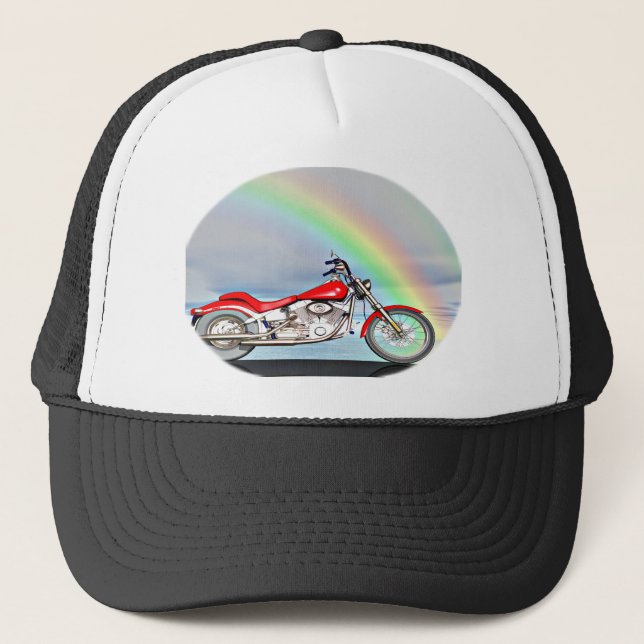 Motorrad und Regenbogen Truckerkappe (Vorderseite)