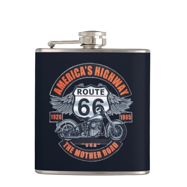 Motorrad und Route 66 Flachmann (Vorderseite)