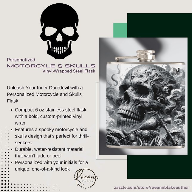 Motorrad und Skulls Vinyl Wrapped Flask Flachmann (Von Creator hochgeladen)