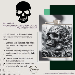 Motorrad und Totenköpfe Vinyl umwickelte Flasche Flachmann