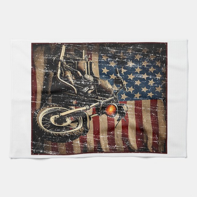 Motorrad USA Flag Retro Biker Geschirrtuch (Horizontal)