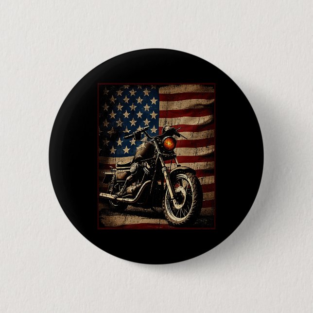 Motorrad USA-Flagge Retro-Biker  Button (Vorderseite)