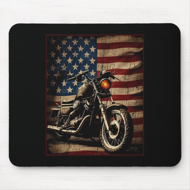 Motorrad USA-Flagge Retro-Biker  Mousepad (Vorne)