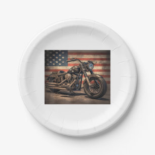 Motorrad USA-Flagge Retro-Biker Pappteller
