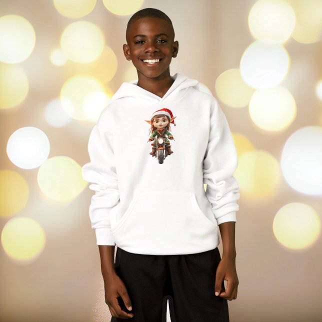 Motorrad Weihnachten Elf Boy's Hoodie (Von Creator hochgeladen)