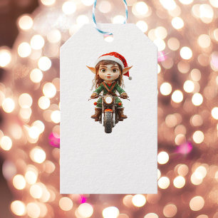 Motorrad Weihnachten Elf Weißes Geschenk Tags Geschenkanhänger