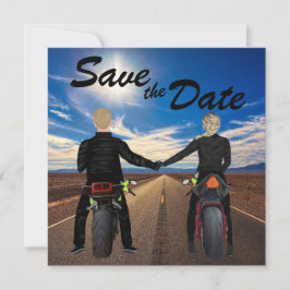 Motorräder für Paare auf der sonnigen Autobahn Hoc Save The Date