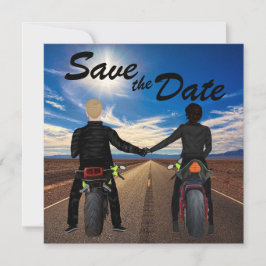 Motorräder für Paare auf der sonnigen Autobahn Hoc Save The Date