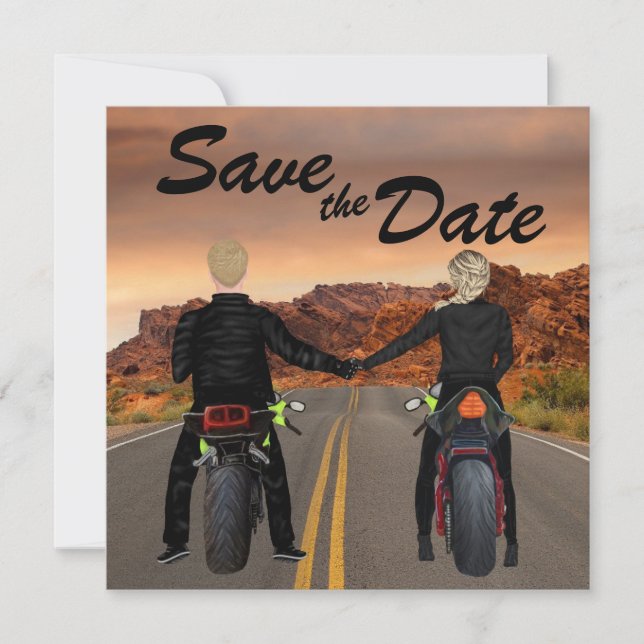 Motorradfahren auf der Rocky Highway Wedding Save The Date (Vorderseite)