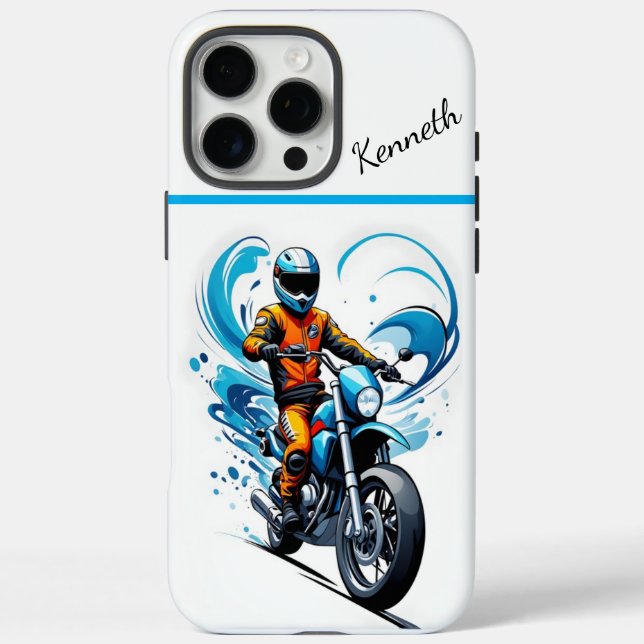 Motorradfahren mit blauer Welle iPhone 16 Pro Max Hülle (Rückseite)