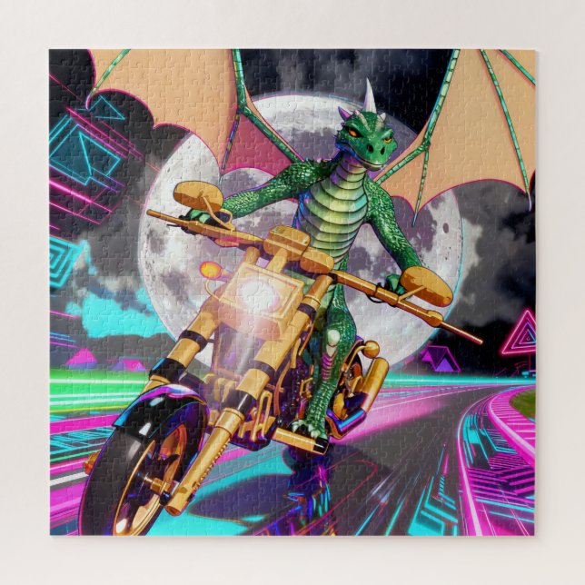 Motorradfahrender Drache (Vertikal)