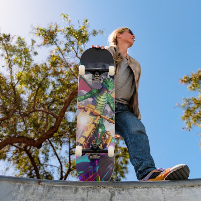 Motorradfahrender Drache Skateboard (Außen 1)
