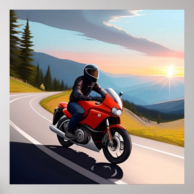 Motorradfahrer auf der Landschaftlichen Bergstraße Poster (Vorne)