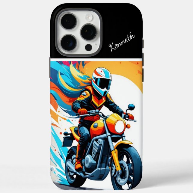 Motorradfahrer bei Sonnenuntergang iPhone 16 Pro Max Hülle (Rückseite)