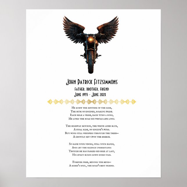 Motorradfahrer-Gedächtnisgedicht Poster (Vorne)