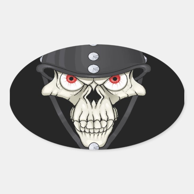 Motorradfahrer Helm Schädeldesign Ovaler Aufkleber (Vorderseite)