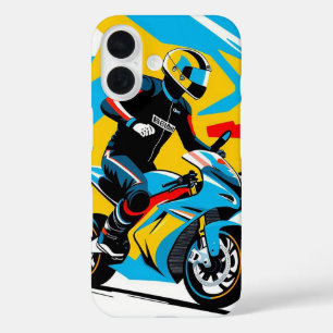 Motorradfahrer in eine scharfe Kurve lehnend iPhone 16 Hülle
