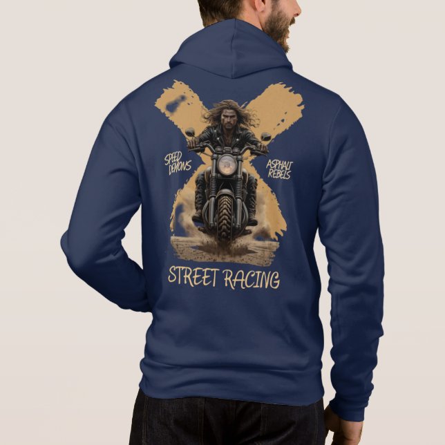 Motorradfahrer mit Fliegenhaar Hoodie (Rückseite)