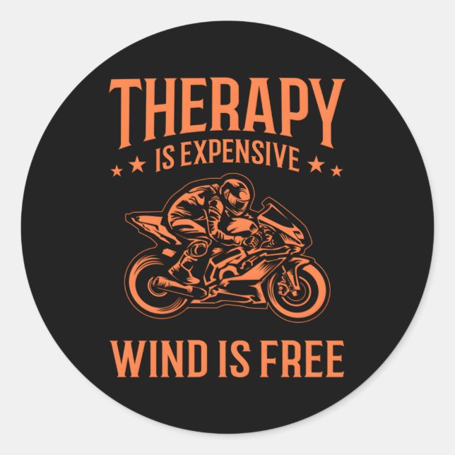 Motorradfahrer mit Windtherapie Runder Aufkleber (Vorderseite)
