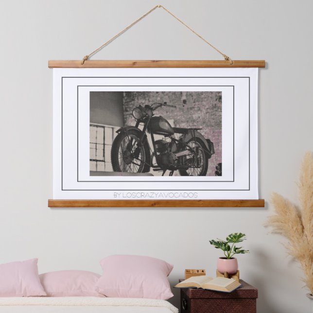 Motorradfahrer Motorrad Wandteppich Mit Holzrahmen (Schlafzimmer)