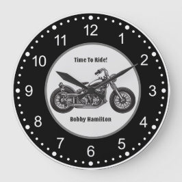 Motorradfahrer Personalisierter Name und Sprichwor Große Wanduhr