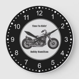 Motorradfahrer Personalisierter Name und Sprichwor Große Wanduhr