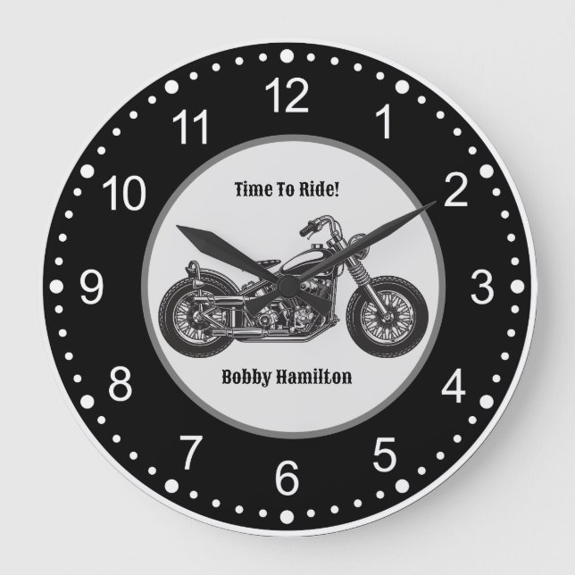 Motorradfahrer Personalisierter Name und Sprichwor Große Wanduhr (Vorderseite)