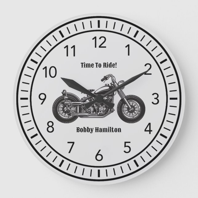 Motorradfahrer Personalisierter Name und Sprichwor Große Wanduhr (Vorderseite)