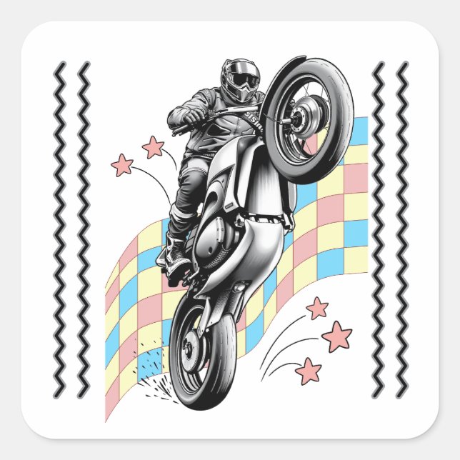 Motorradfahrer Quadratischer Aufkleber (Vorderseite)