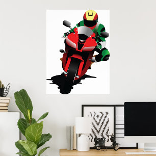Motorradfahrer Reiten Red Sportbike Poster