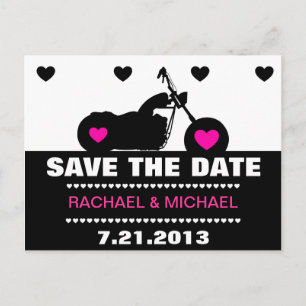 Motorradfahrer Save the Date pink, schwarz und wei Ankündigungspostkarte
