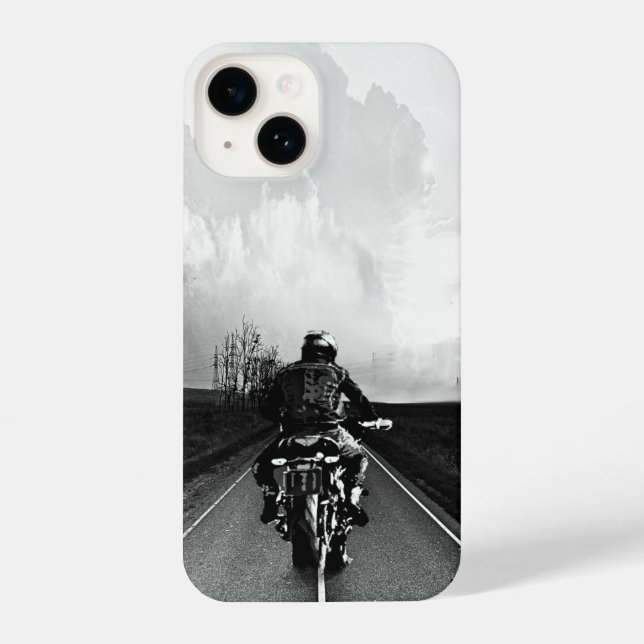 Motorradfahrer Schwarz-weiß iPhone 14 Hülle (Rückseite)