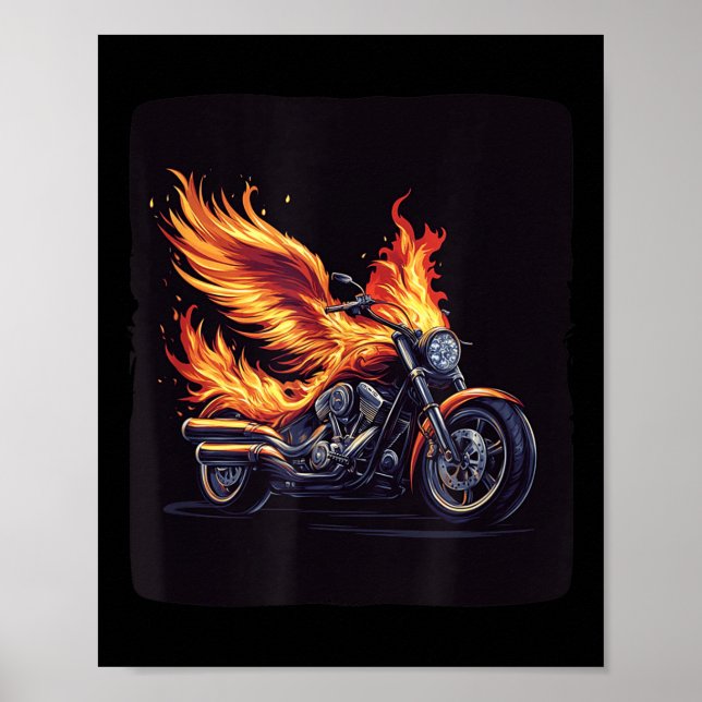 Motorradflüge in Flammen für das Brennen von Fahrr Poster (Vorne)