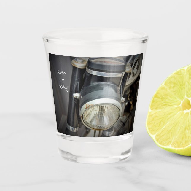 Motorradlampe Schnapsglas (Vorderseite)