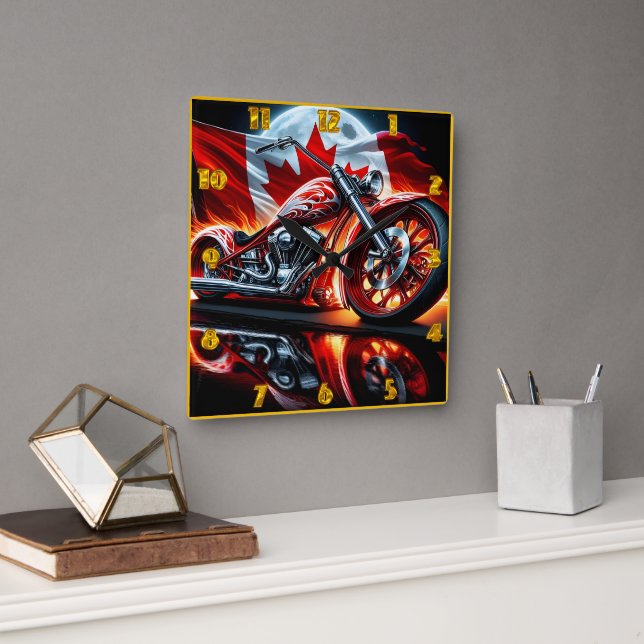 Motorradleuchten mit Flammen Quadratische Wanduhr (Büro)