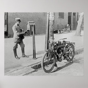 Motorradpostbote, 1909. Altes Foto Poster