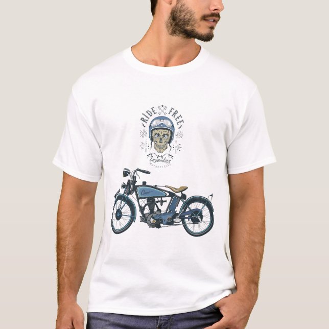 Motorradreiter und altes Motorrad, Farbe T-Shirt (Vorderseite)