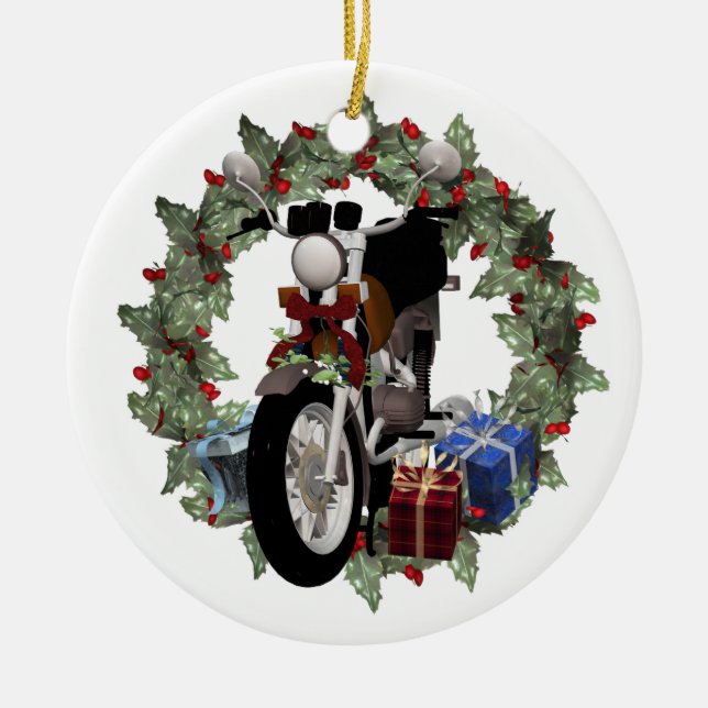 Motorradschatz und Geschenke Rund Weihnachten Keramikornament (Vorne)