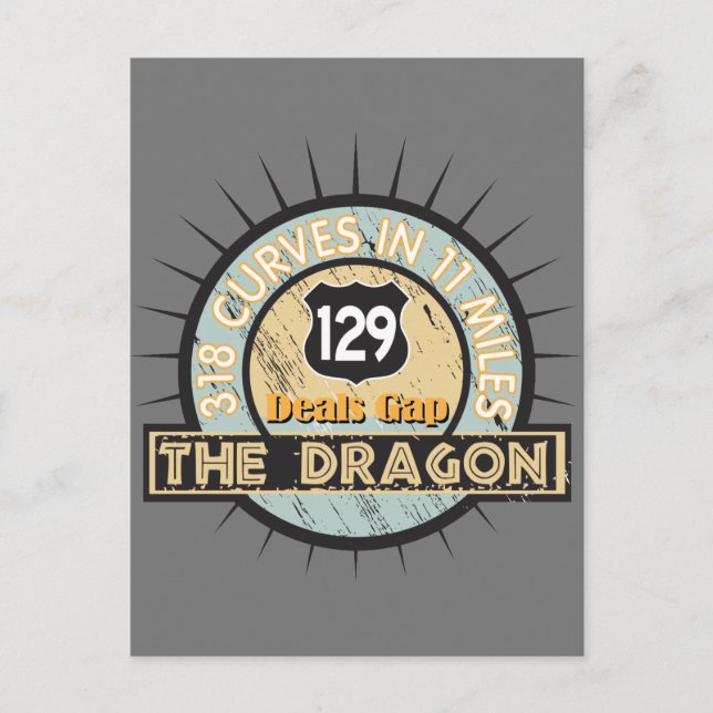 Motorradstraße - der Drache geht die Lücke Postkarte (Vorderseite)