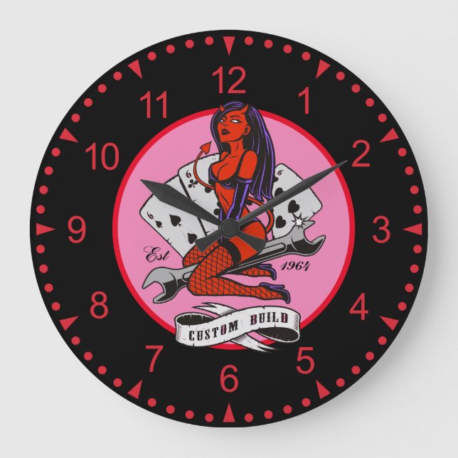 Motorrollenbabe und Karten mit benutzerdefiniertem Große Wanduhr (Vorderseite)