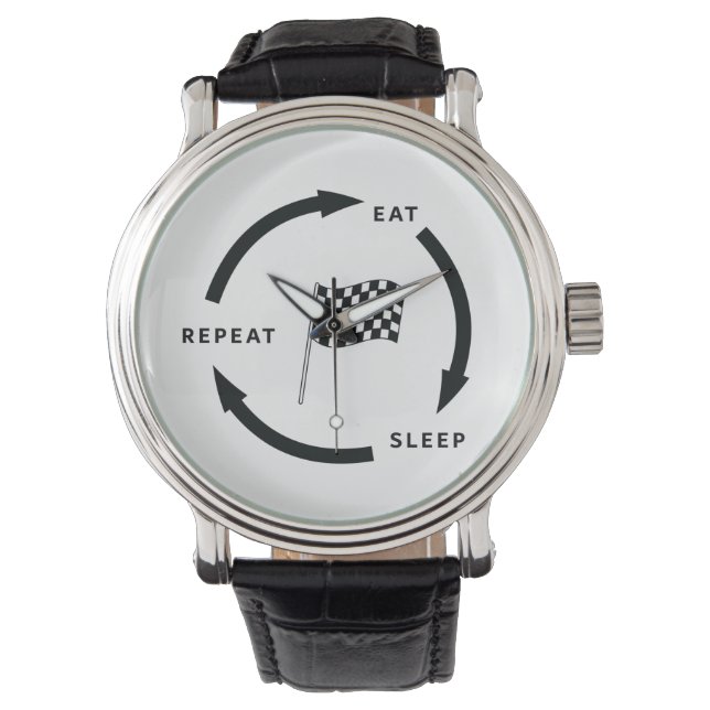 Motorsport aß Sleep Wiederholung Sportfan Sprichwo Armbanduhr (Vorderseite)
