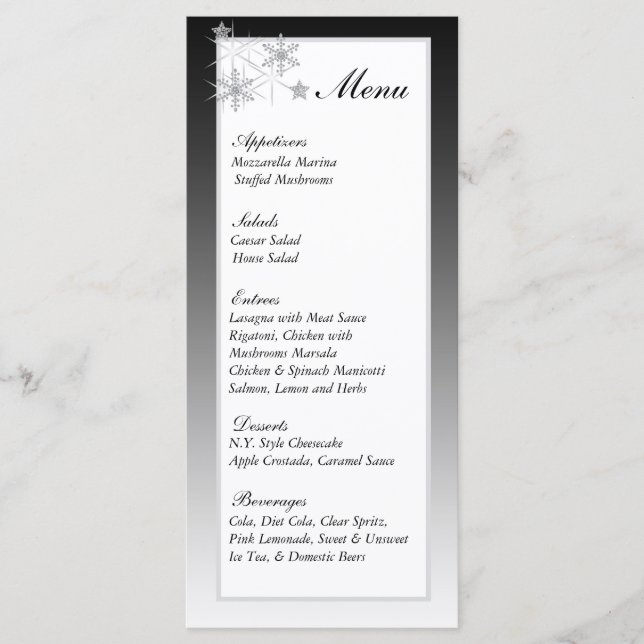 Mots clés du menu Mariage de diamants d'hiver (Devant)