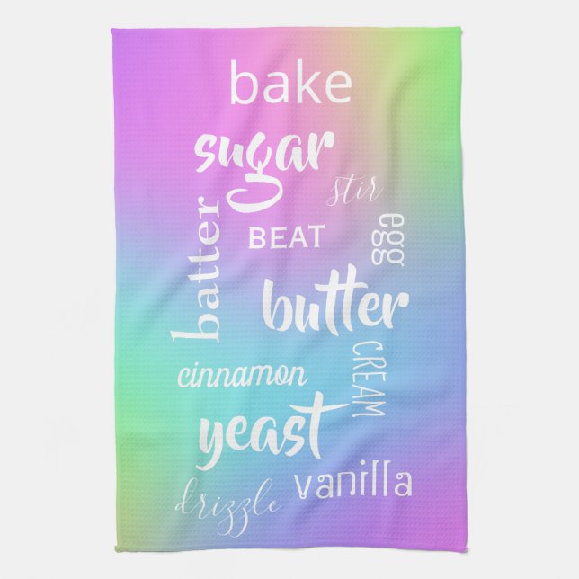 Mots de cuisson Pastel Rainbow Serviette de cuisin (Vertical)