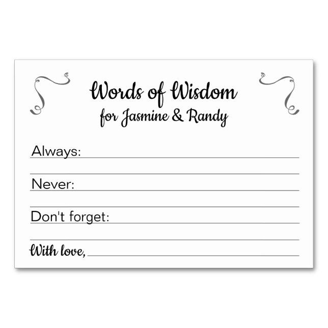 Mots de la sagesse Mariage Cartes de conseil Perso (Devant)