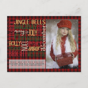 Mots de Noël carte photo Buffalo Plaid