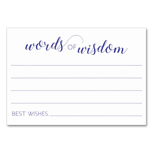 Mots de sagesse Marine Bleu Mariage cartes de cons (Devant)