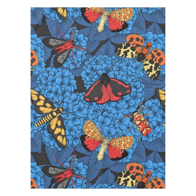 Motten auf blauem Hydrangea Tischdecke (Vorderseite)