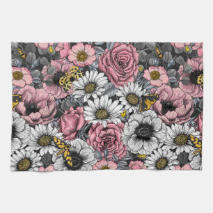 Motten auf der Blume mischen in Rosa und Grau Geschirrtuch